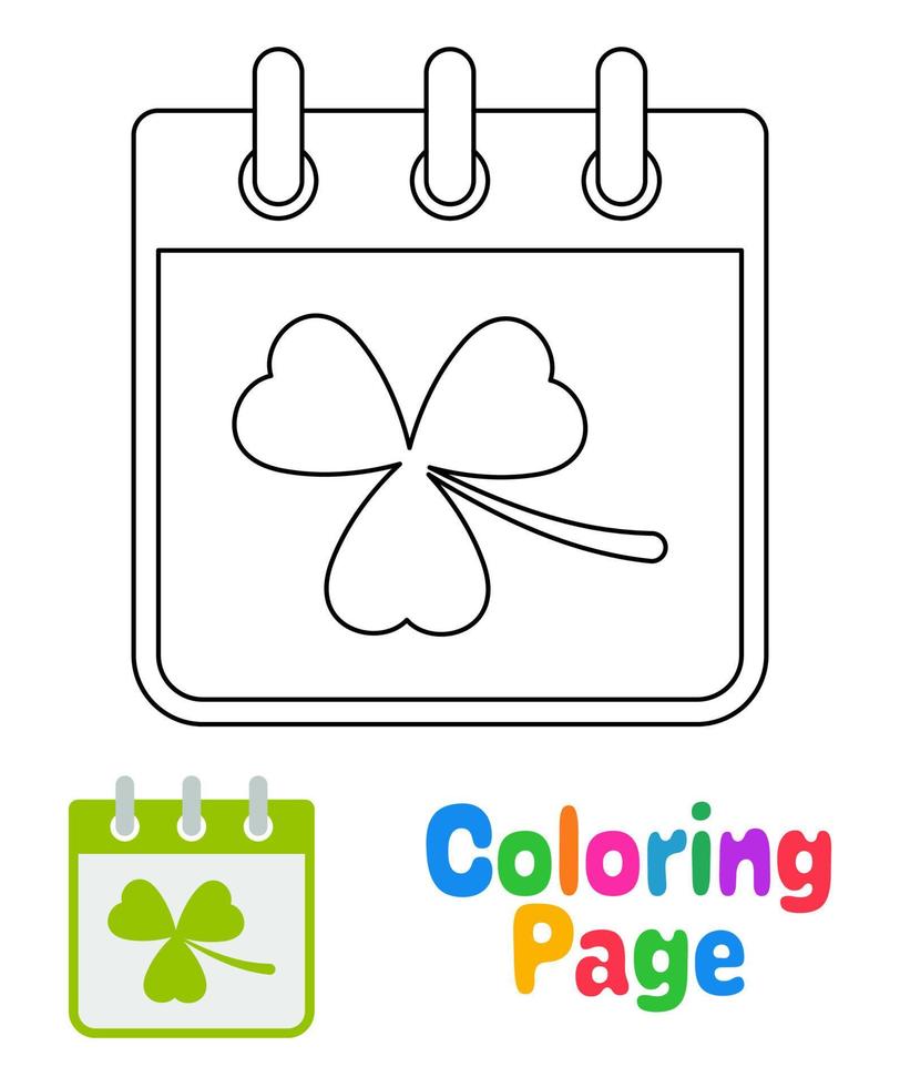 färg sida med kalender med klöver för barn vektor