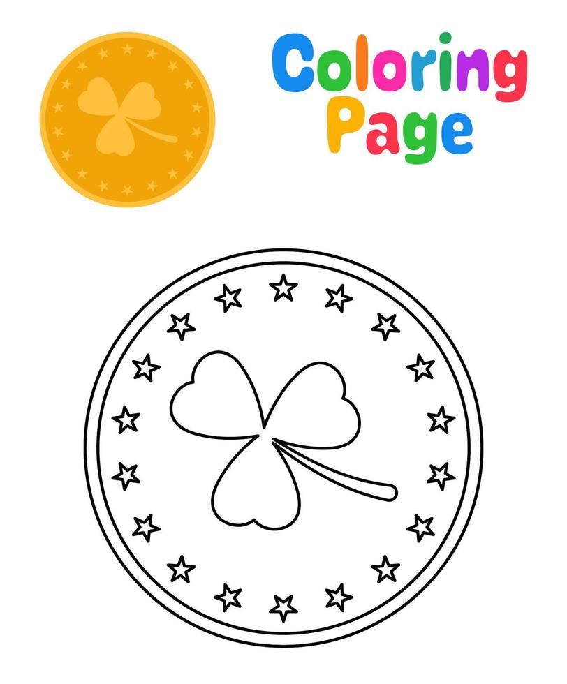 färg sida med klöver mynt för barn vektor