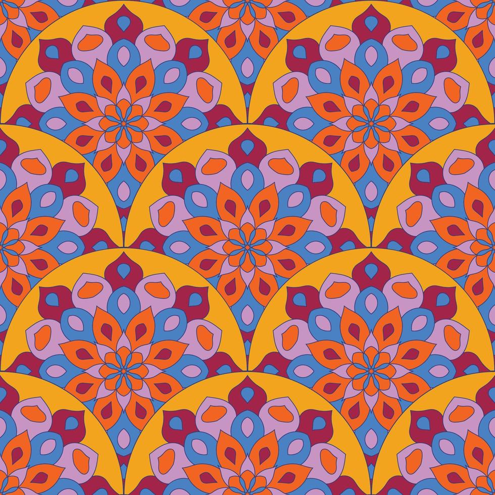 abstrakt Mandala Fisch Rahmen nahtlos Muster. Zier Fliese, Mosaik Hintergrund. Blumen- Patchwork Unendlichkeit Karte. Arabisch, indisch, Ottomane Motive. vektor