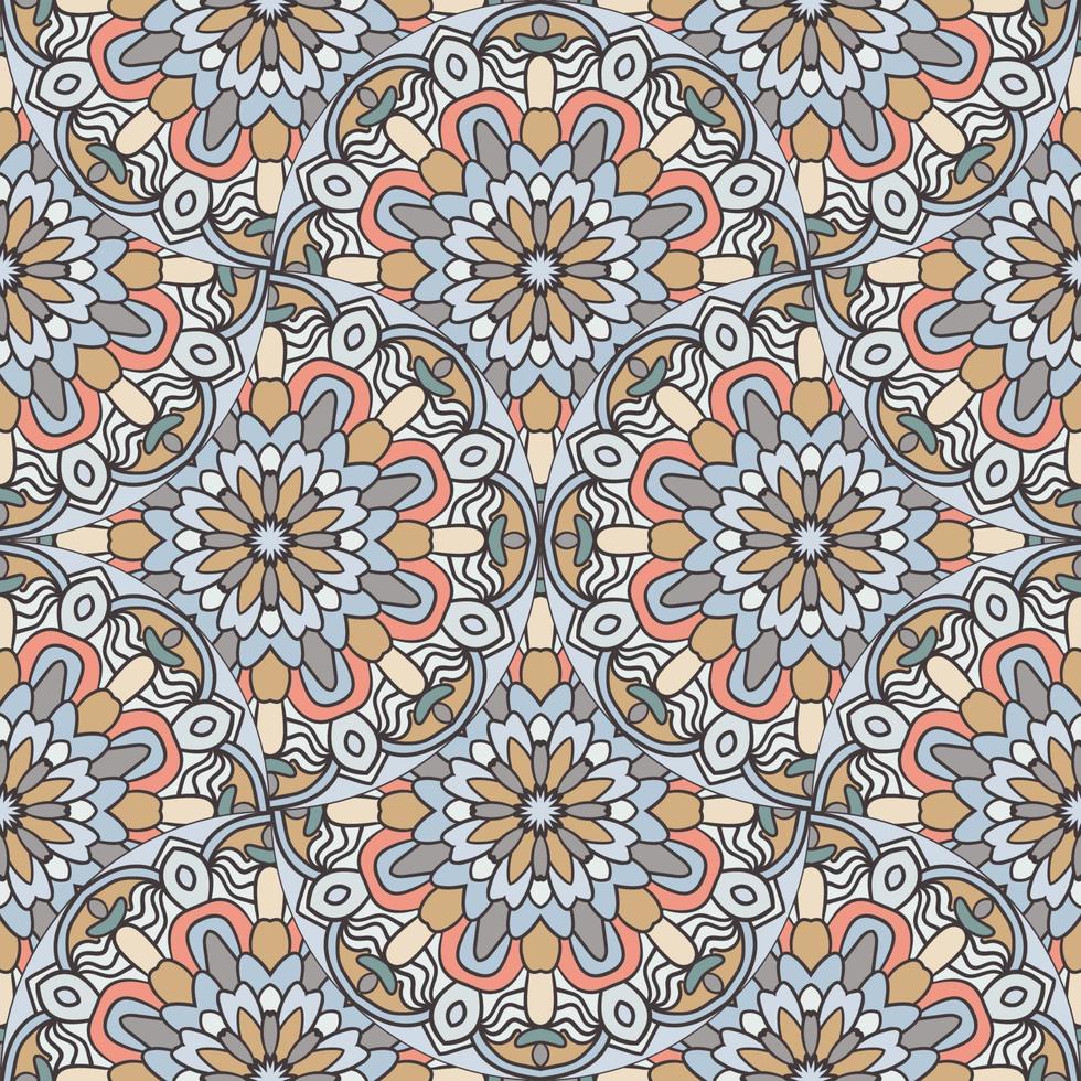 abstrakt Mandala Fisch Rahmen nahtlos Muster. Zier Fliese, Mosaik Hintergrund. Blumen- Patchwork Unendlichkeit Karte. Arabisch, indisch, Ottomane Motive. vektor