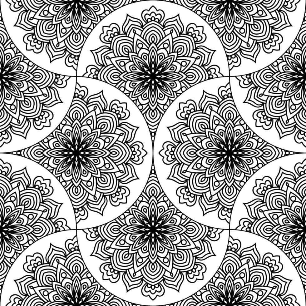 abstrakt Mandala Fisch Rahmen nahtlos Muster. Zier Fliese, Mosaik Hintergrund. Blumen- Patchwork Unendlichkeit Karte. Arabisch, indisch, Ottomane Motive. vektor