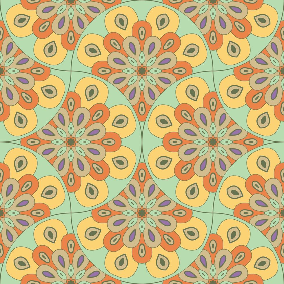 abstrakt Mandala Fisch Rahmen nahtlos Muster. Zier Fliese, Mosaik Hintergrund. Blumen- Patchwork Unendlichkeit Karte. Arabisch, indisch, Ottomane Motive. vektor