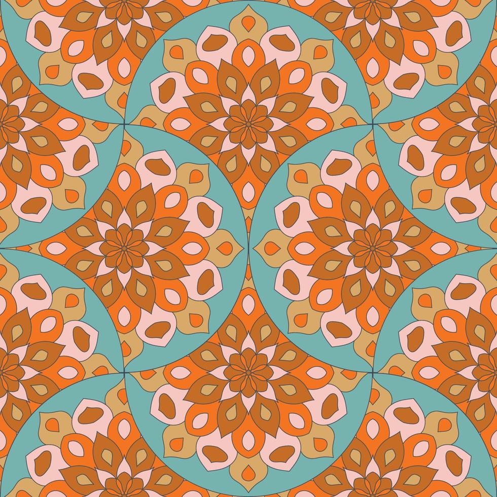 abstrakt Mandala Fisch Rahmen nahtlos Muster. Zier Fliese, Mosaik Hintergrund. Blumen- Patchwork Unendlichkeit Karte. Arabisch, indisch, Ottomane Motive. vektor