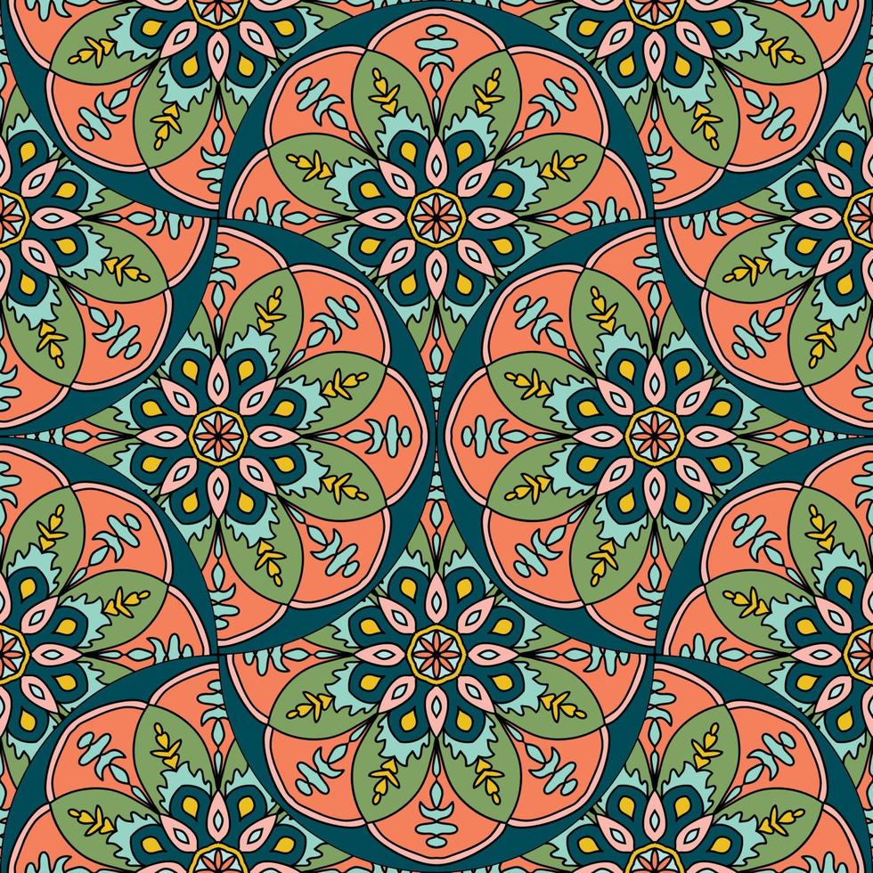 abstrakt Mandala Fisch Rahmen nahtlos Muster. Zier Fliese, Mosaik Hintergrund. Blumen- Patchwork Unendlichkeit Karte. Arabisch, indisch, Ottomane Motive. vektor