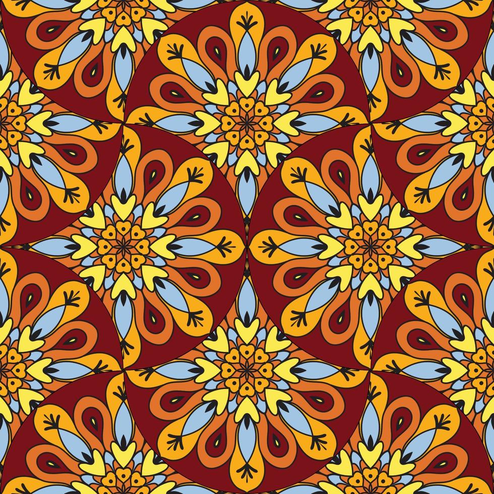 abstrakt Mandala Fisch Rahmen nahtlos Muster. Zier Fliese, Mosaik Hintergrund. Blumen- Patchwork Unendlichkeit Karte. Arabisch, indisch, Ottomane Motive. vektor