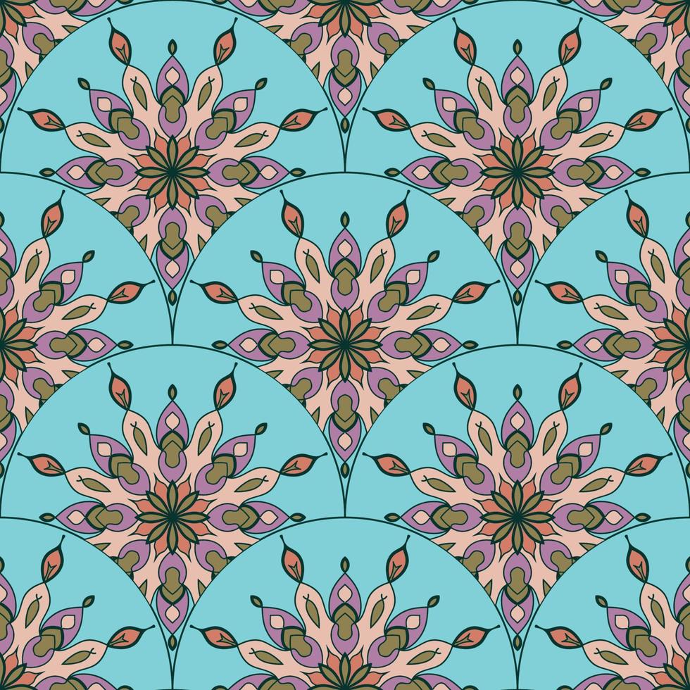 abstrakt Mandala Fisch Rahmen nahtlos Muster. Zier Fliese, Mosaik Hintergrund. Blumen- Patchwork Unendlichkeit Karte. Arabisch, indisch, Ottomane Motive. vektor