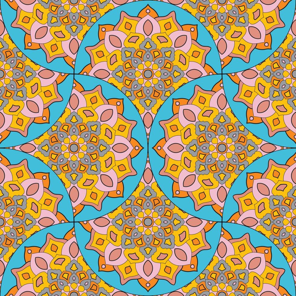 abstrakt Mandala Fisch Rahmen nahtlos Muster. Zier Fliese, Mosaik Hintergrund. Blumen- Patchwork Unendlichkeit Karte. Arabisch, indisch, Ottomane Motive. vektor