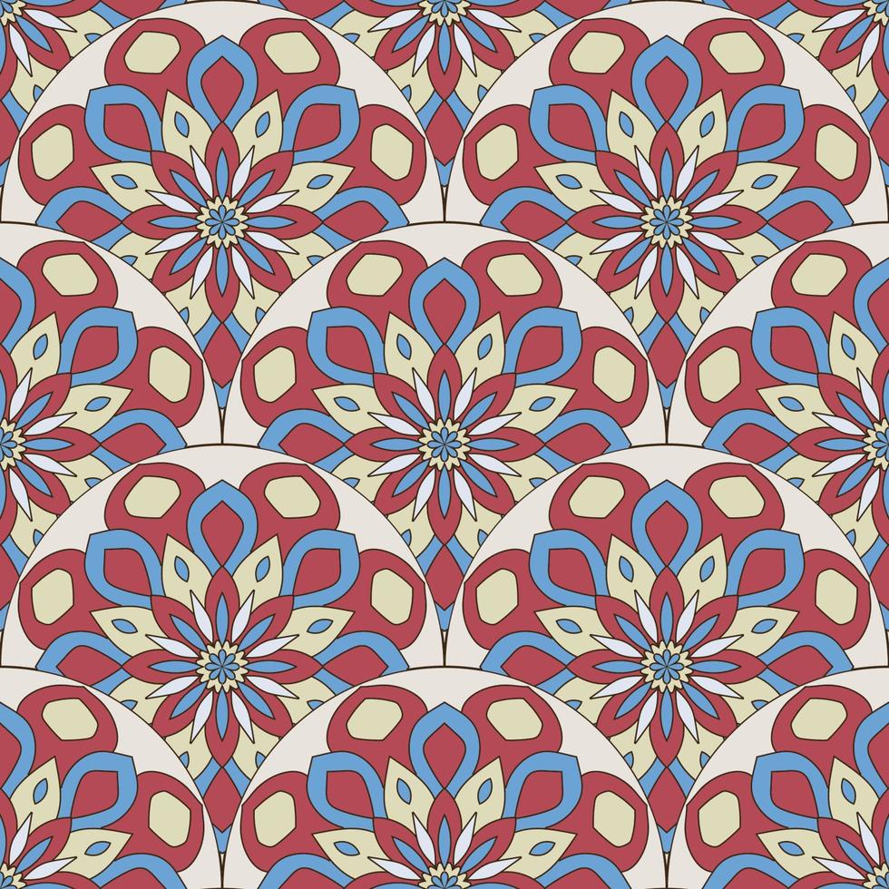 abstrakt Mandala Fisch Rahmen nahtlos Muster. Zier Fliese, Mosaik Hintergrund. Blumen- Patchwork Unendlichkeit Karte. Arabisch, indisch, Ottomane Motive. vektor