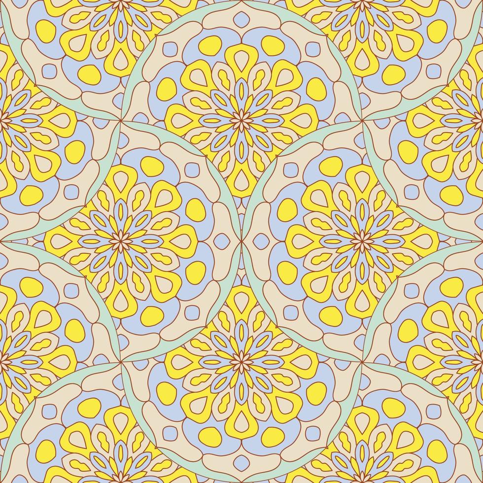 abstrakt Mandala Fisch Rahmen nahtlos Muster. Zier Fliese, Mosaik Hintergrund. Blumen- Patchwork Unendlichkeit Karte. Arabisch, indisch, Ottomane Motive. vektor