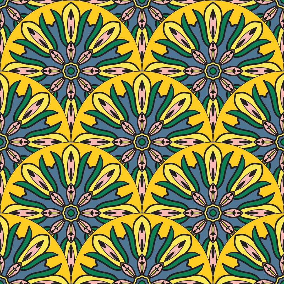 abstrakt Mandala Fisch Rahmen nahtlos Muster. Zier Fliese, Mosaik Hintergrund. Blumen- Patchwork Unendlichkeit Karte. Arabisch, indisch, Ottomane Motive. vektor