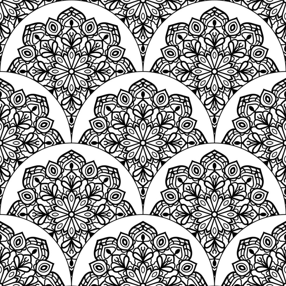 abstrakt Mandala Fisch Rahmen nahtlos Muster. Zier Fliese, Mosaik Hintergrund. Blumen- Patchwork Unendlichkeit Karte. Arabisch, indisch, Ottomane Motive. vektor