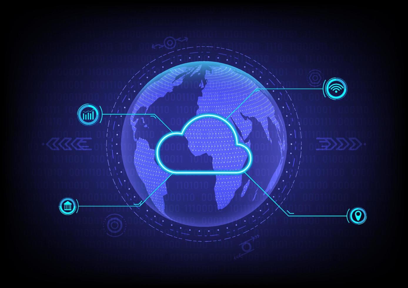 abstrakt Hi-Tech Hintergrund Blau Erde gepunktet Karte glühend Wolke mit Wifa Symbol, Graph mit gepunktet Kreis um das Welt und Symbol Gradient Hintergrund vektor