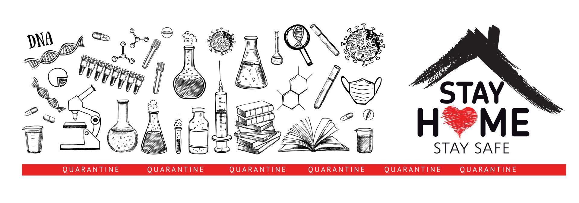 bleibe Zuhause bleibe sicher Gekritzel Illustration. vektor