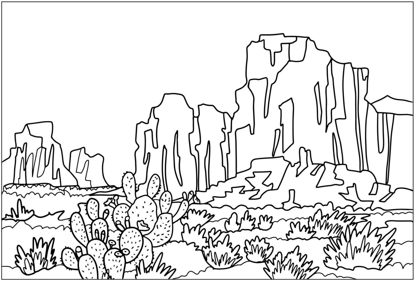 Blühen Kaktus im das Wüste. Arizona Landschaft. Färbung Buch Anti-Stress zum Kinder und Erwachsene. vektor