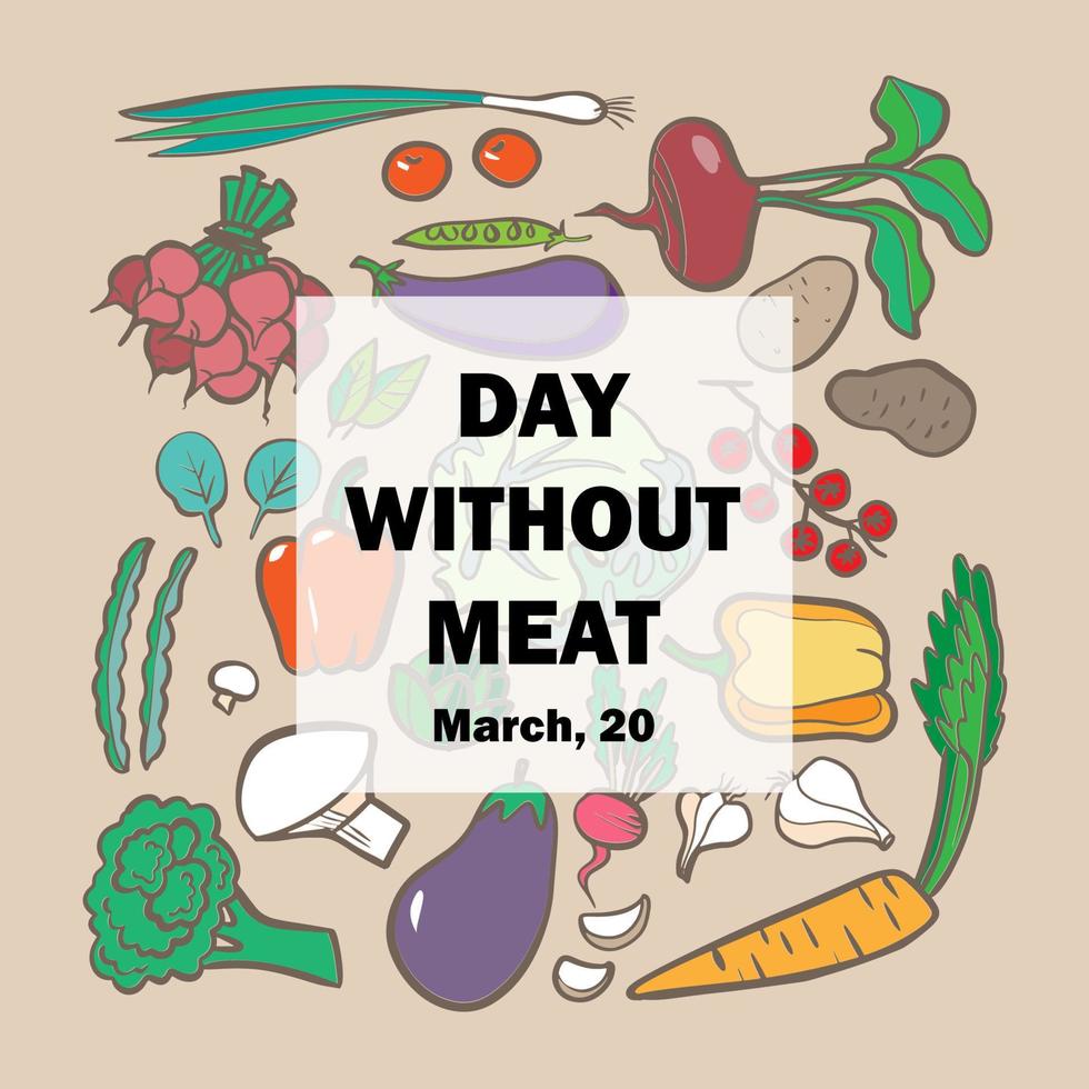 Internationaler Tag ohne Fleisch. Vegan Banner Vektor isoliert gehen. gesundes vegetarisches Essen. frisches Gemüse.