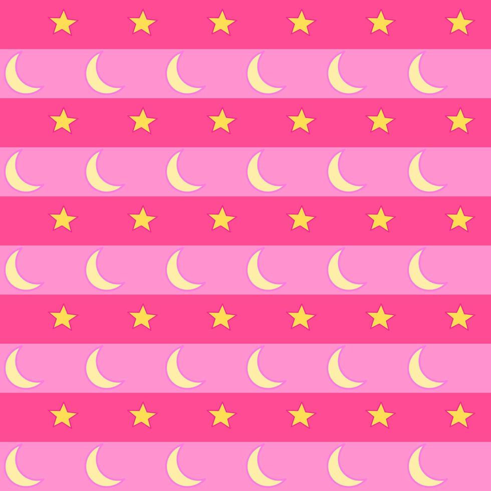 ljuv och skön vektor design. gul månar och stjärnor på rosa tona bakgrund. sömlös mönster. horisontell Ränder ordnade.