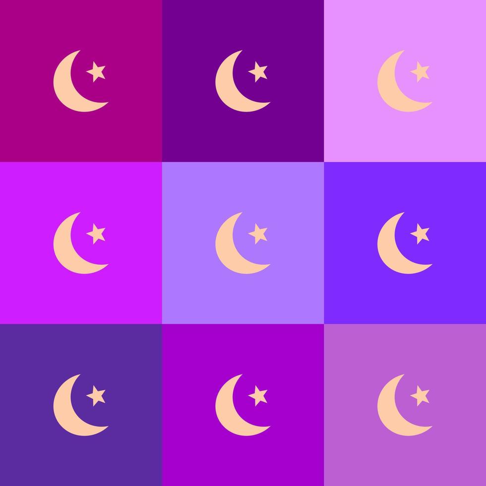 Muster mit lila oder violett Ton Hintergrund und Licht Farbe von Sterne und Monde, Ramadan vektor