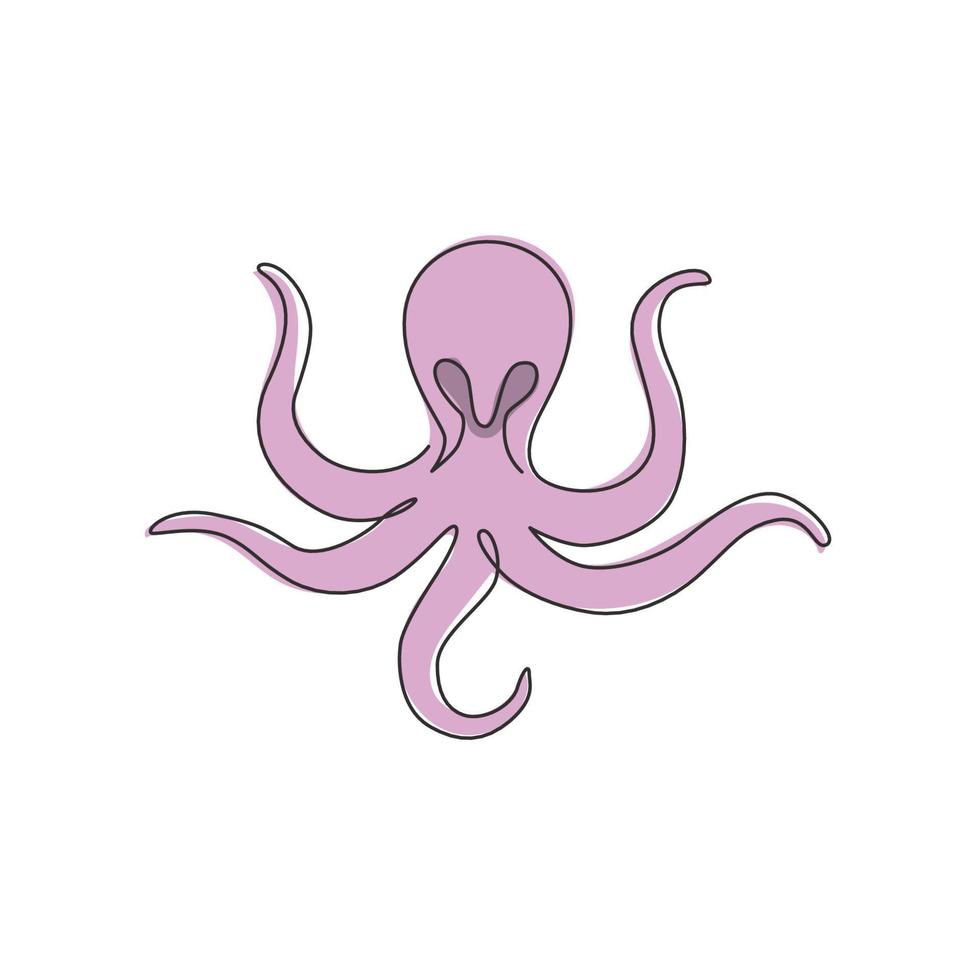 einzelne durchgehende Strichzeichnung eines riesigen Oktopus für die Logoidentität der Aquarienwelt. legendäres Kraken-Tiermaskottchenkonzept für das Symbol der Wassershow. trendige einlinie zeichnen design vektorgrafik illustration vektor