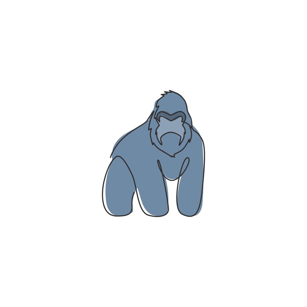 en kontinuerlig linjeritning av gorilla för nationalparkens logotypidentitet. apa primat djur porträtt maskot koncept för bevarande skog ikon. enkel rad rita grafisk design vektorillustration vektor