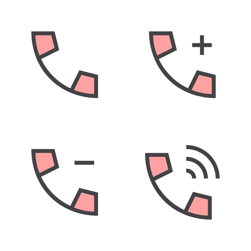 Benutzer Schnittstelle Symbole Satz. Telefon, hinzufügen Telefon, löschen Telefon, Telefon Klingeln. perfekt zum Webseite Handy, Mobiltelefon Anwendung, App Symbole, Präsentation, Illustration und irgendein andere Projekte vektor