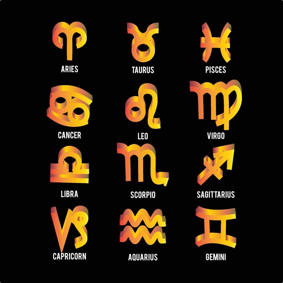 3d guld zodiac och astrologiska symboler vektor