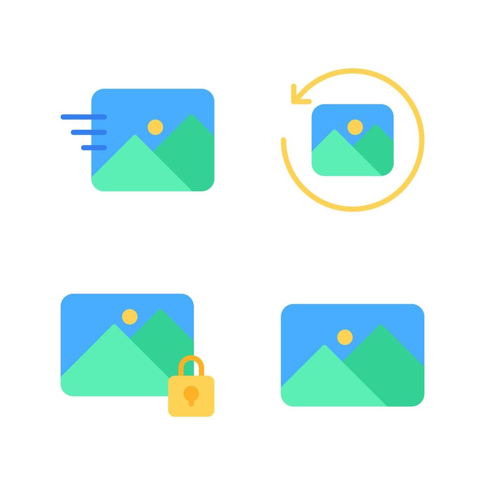 Fotografie Symbole Satz. senden Bild, Bild Aktualisierung, gesperrt Bild, Foto. perfekt zum Webseite Handy, Mobiltelefon Anwendung, App Symbole, Präsentation, Illustration und irgendein andere Projekte vektor