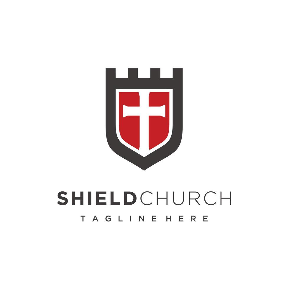 skydda kyrka korsa logotyp design vektor