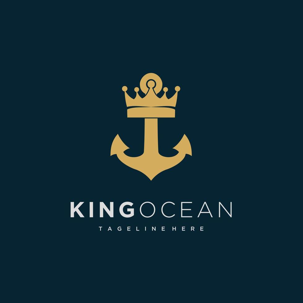 König Ozean Anker Logo Design Vektor