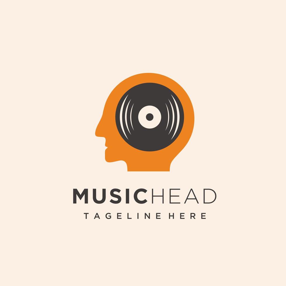 Musik- und Kopf Vinyl Aufzeichnung Studio Logo Design vektor