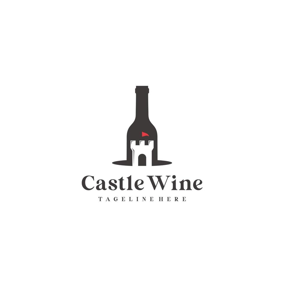 Wein Schloss mit ein Flasche Logo Design Vektor Illustration