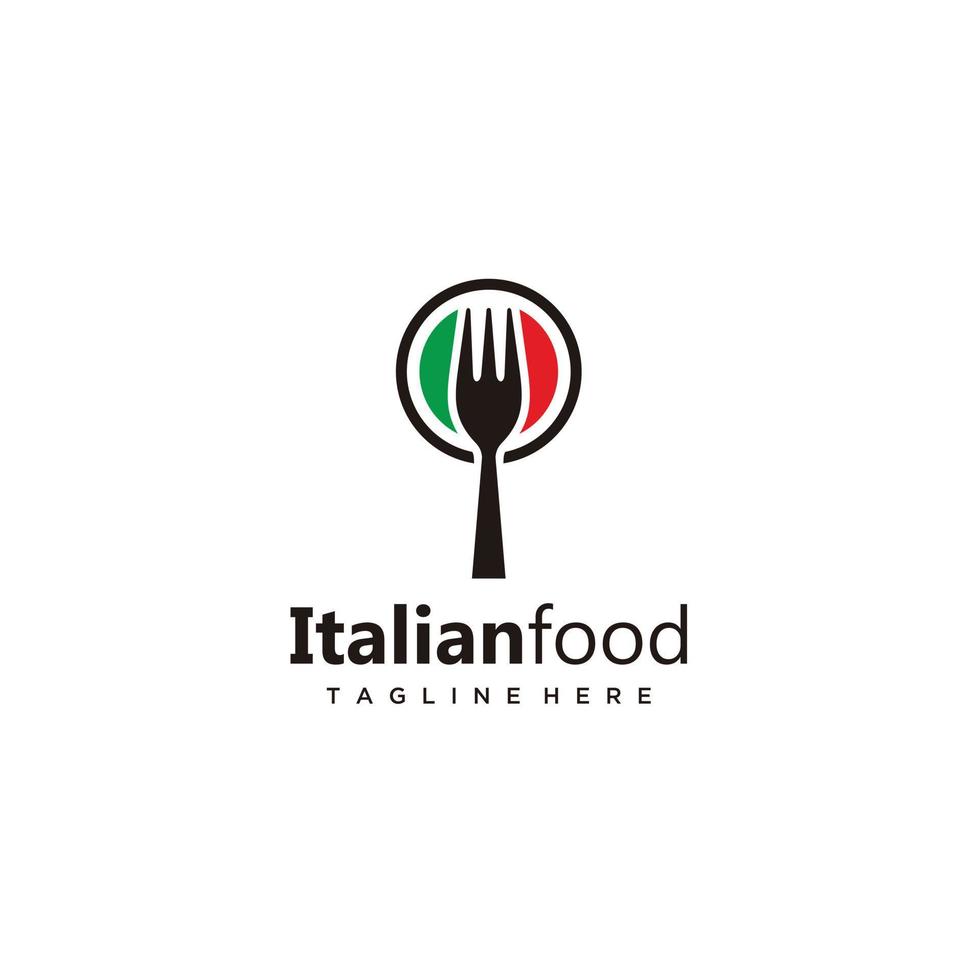 Flaggen Farbe Italien mit Essen Gabel Logo Design Vektor Symbol Symbol Illustration