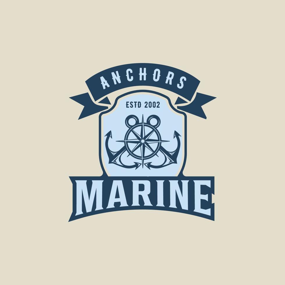 Kompass und Anker Emblem Logo Vektor Jahrgang Illustration Vorlage Symbol Grafik Design. Marine Marine Navigation Zeichen oder Symbol zum Reise Geschäft Transport oder Militär- mit retro Abzeichen