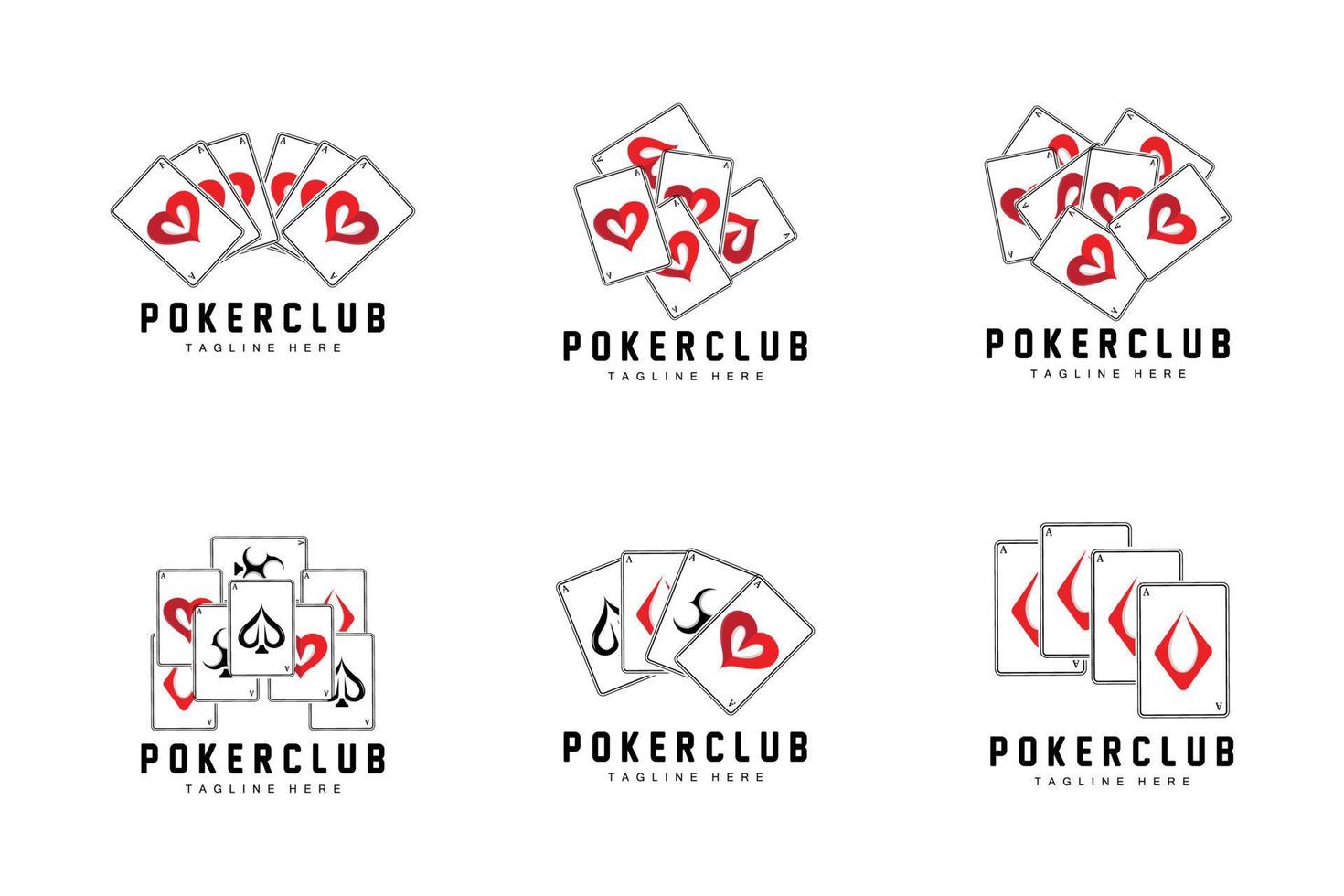 Poker-Casino-Kartenlogo, Diamantkartensymbol, Herzen, Pik, Ass. Glücksspiel-Poker-Club-Design vektor