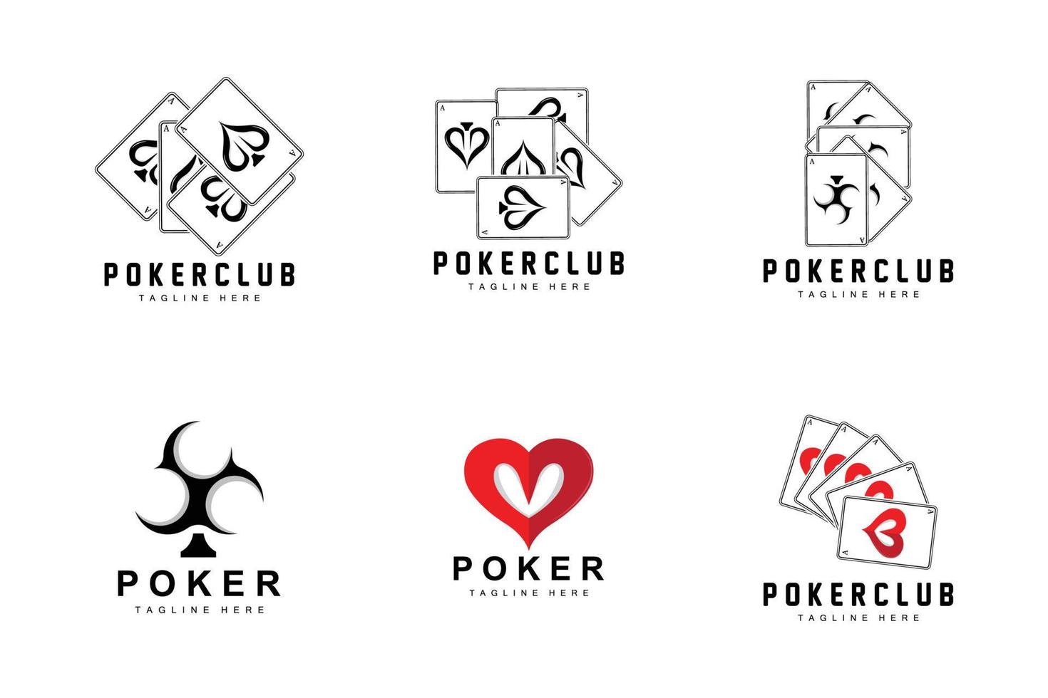 Poker-Casino-Kartenlogo, Diamantkartensymbol, Herzen, Pik, Ass. Glücksspiel-Poker-Club-Design vektor