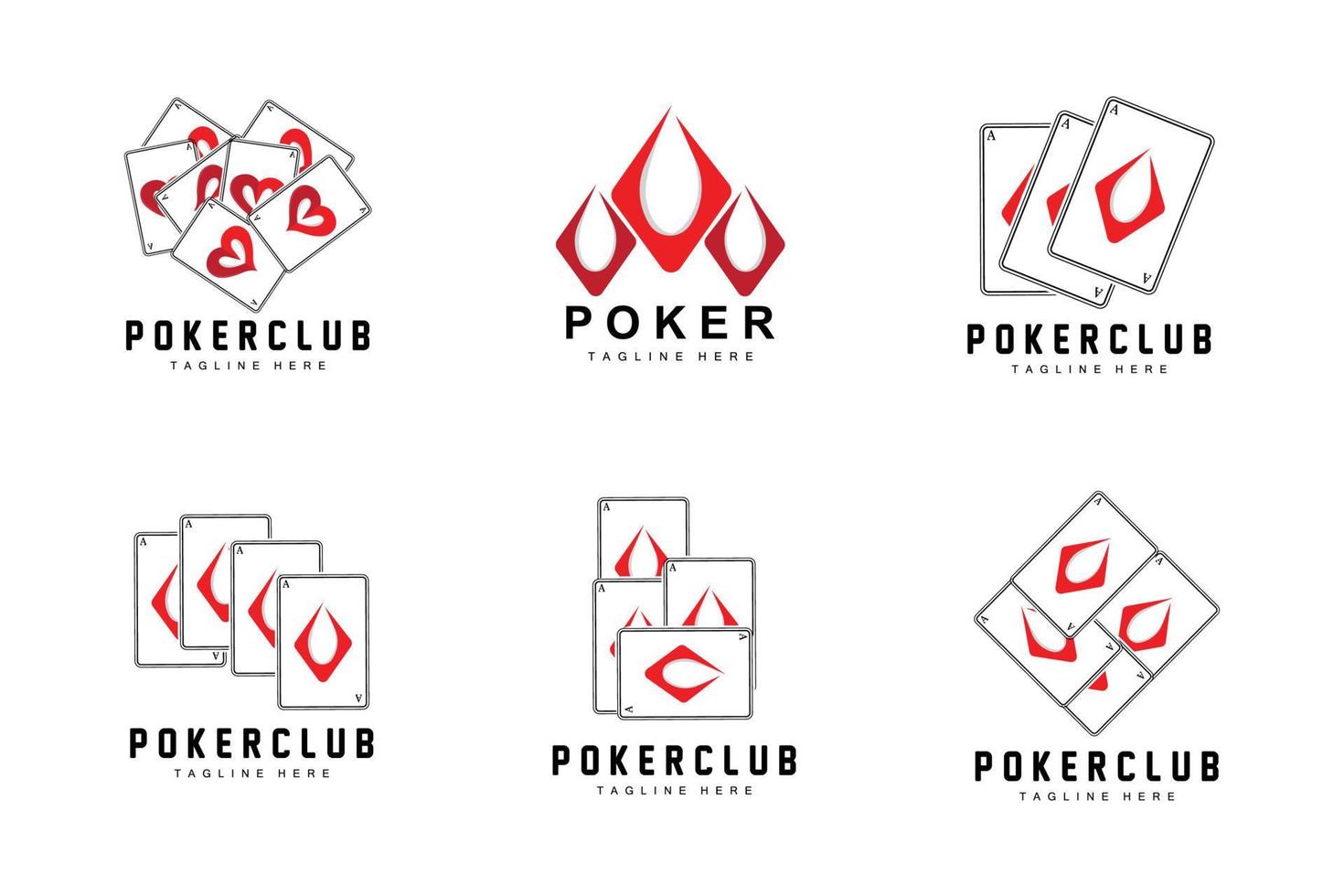 Poker-Casino-Kartenlogo, Diamantkartensymbol, Herzen, Pik, Ass. Glücksspiel-Poker-Club-Design vektor