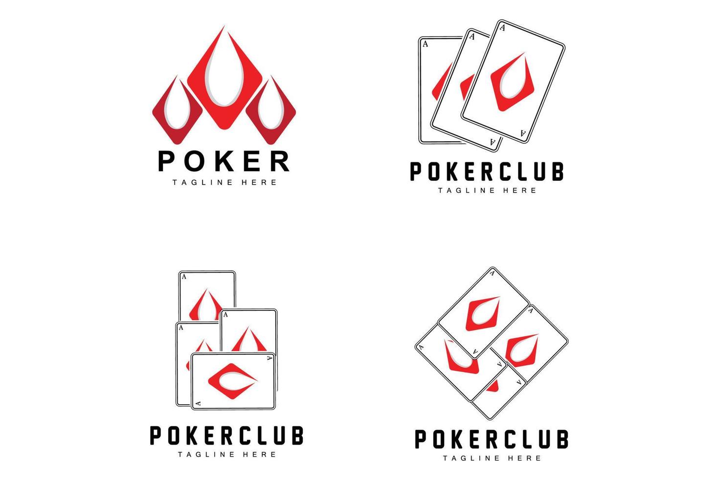 Poker-Casino-Kartenlogo, Diamantkartensymbol, Herzen, Pik, Ass. Glücksspiel-Poker-Club-Design vektor