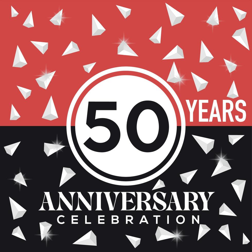fira 50:e år årsdag logotyp design med röd och svart bakgrund vektor