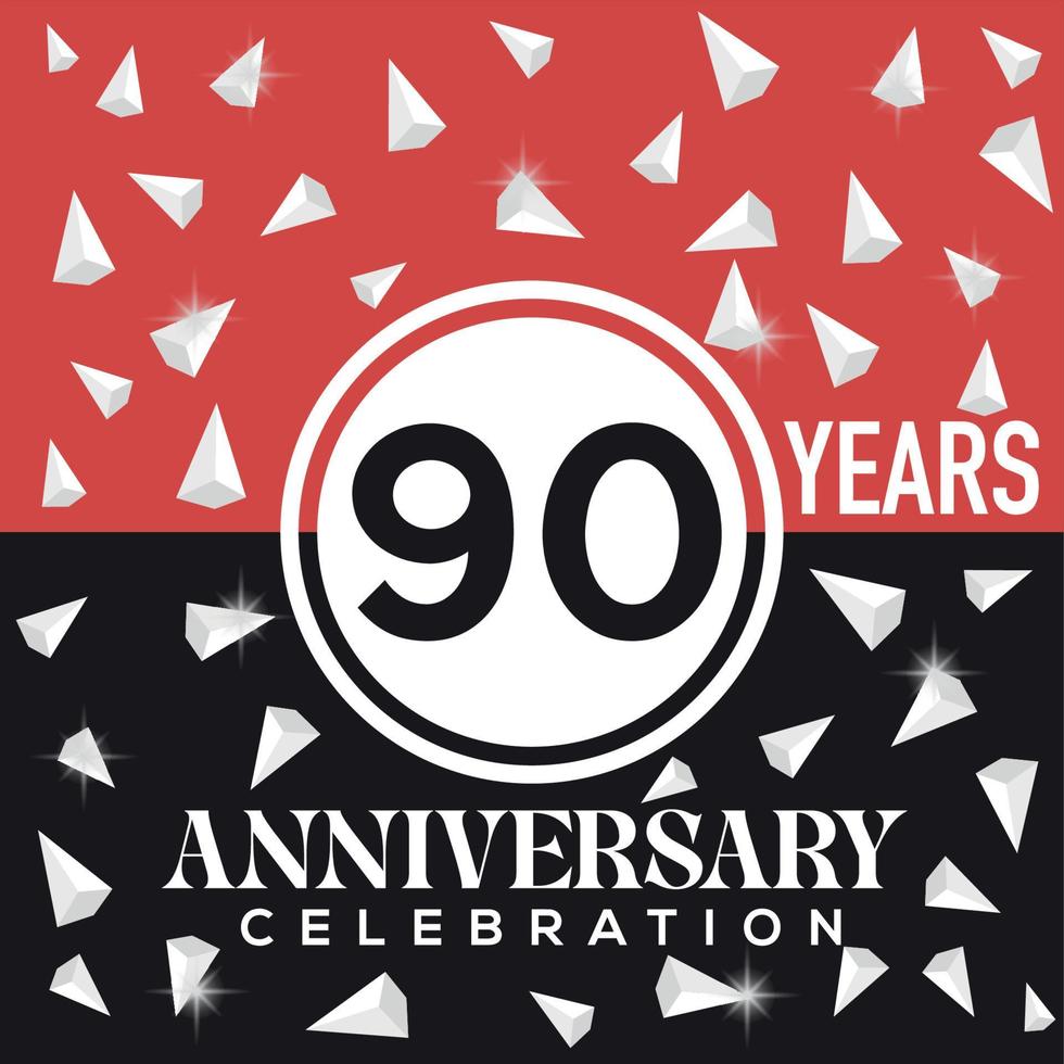 feiern 90 Jahre Jahrestag Logo Design mit rot und schwarz Hintergrund vektor