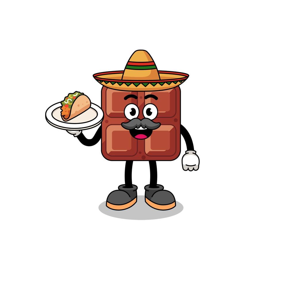 karaktär tecknad serie av choklad bar som en mexikansk kock vektor