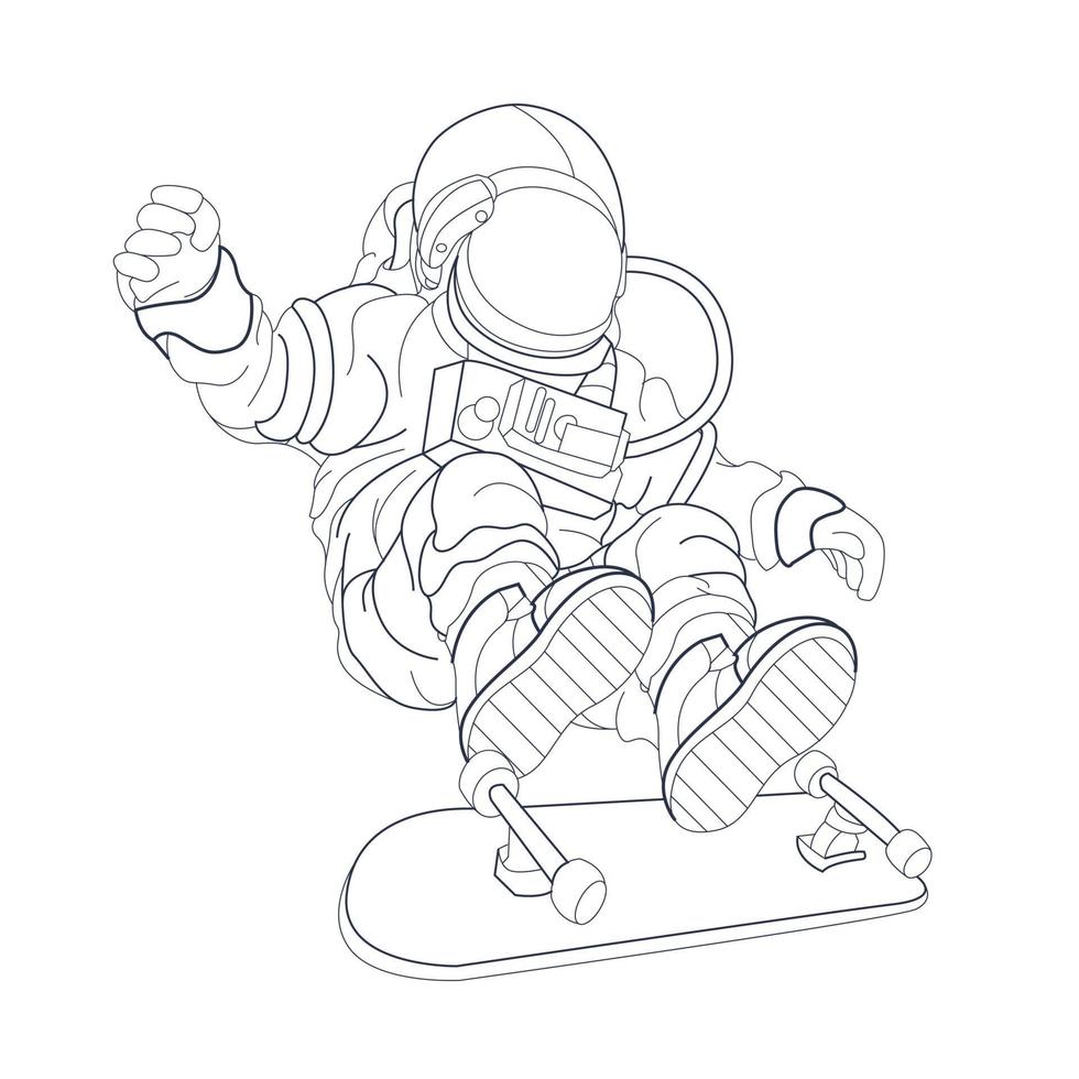 Vektor Hand gezeichnete Illustration des Astronauten-Skateboards