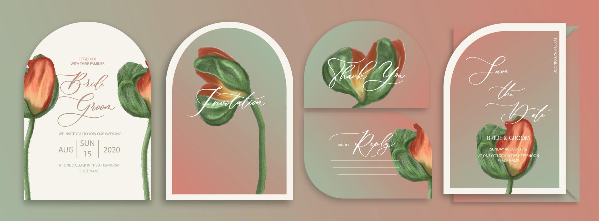 Luxus Bogen Hochzeit Einladung Karte Hintergrund mit Aquarell botanisch Mohn. abstrakt Blumen- Kunst Hintergrund Vektor Design zum Hochzeit und vip Startseite Vorlage.
