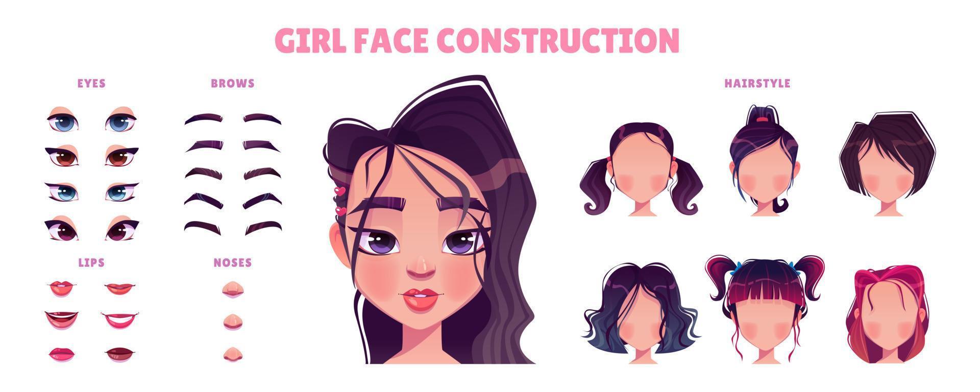 asiatisk flicka ansikte konstruktör på vit bakgrund vektor