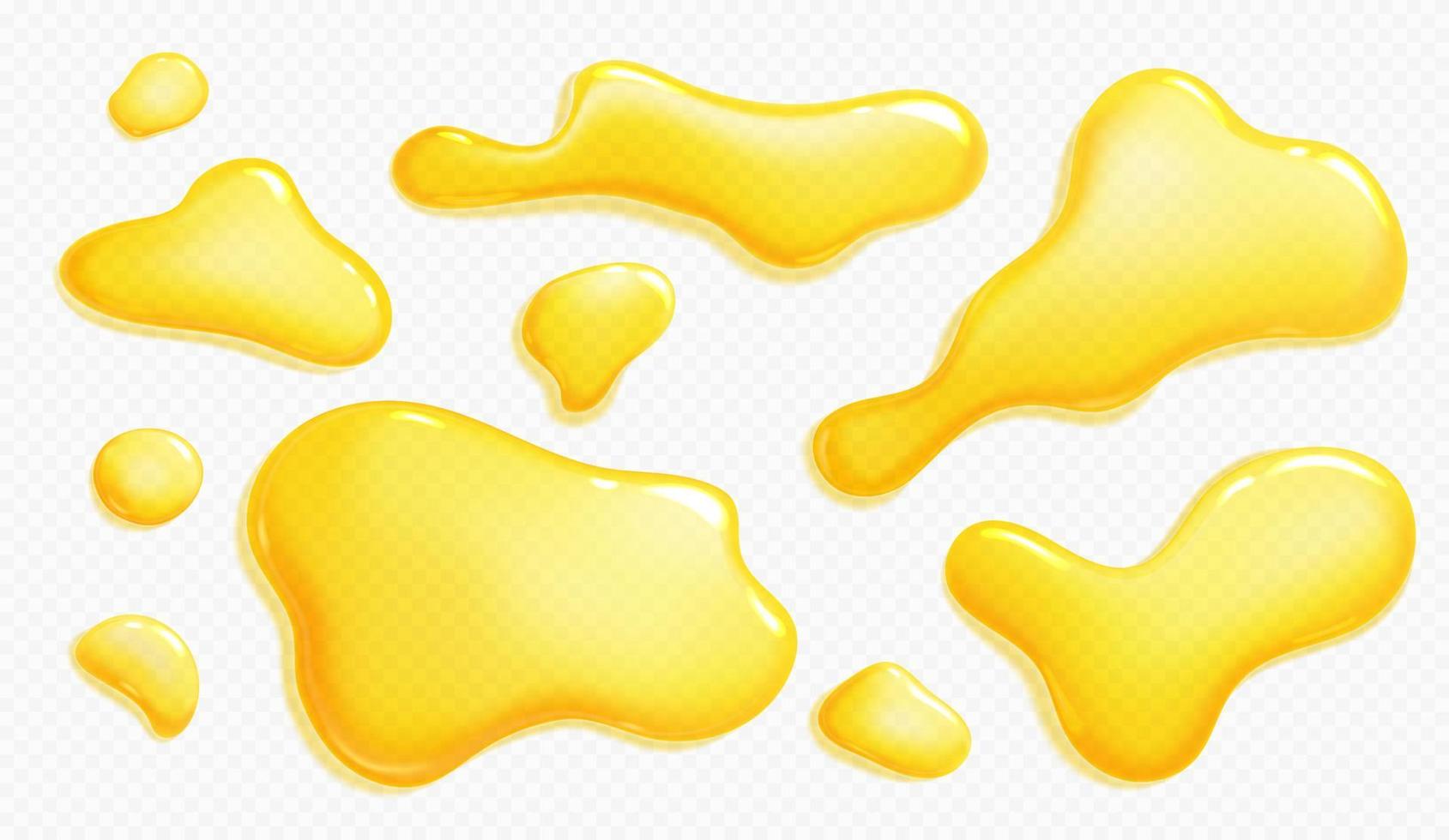 Orange Saft, Honig oder Öl verschüttet und Tropfen vektor