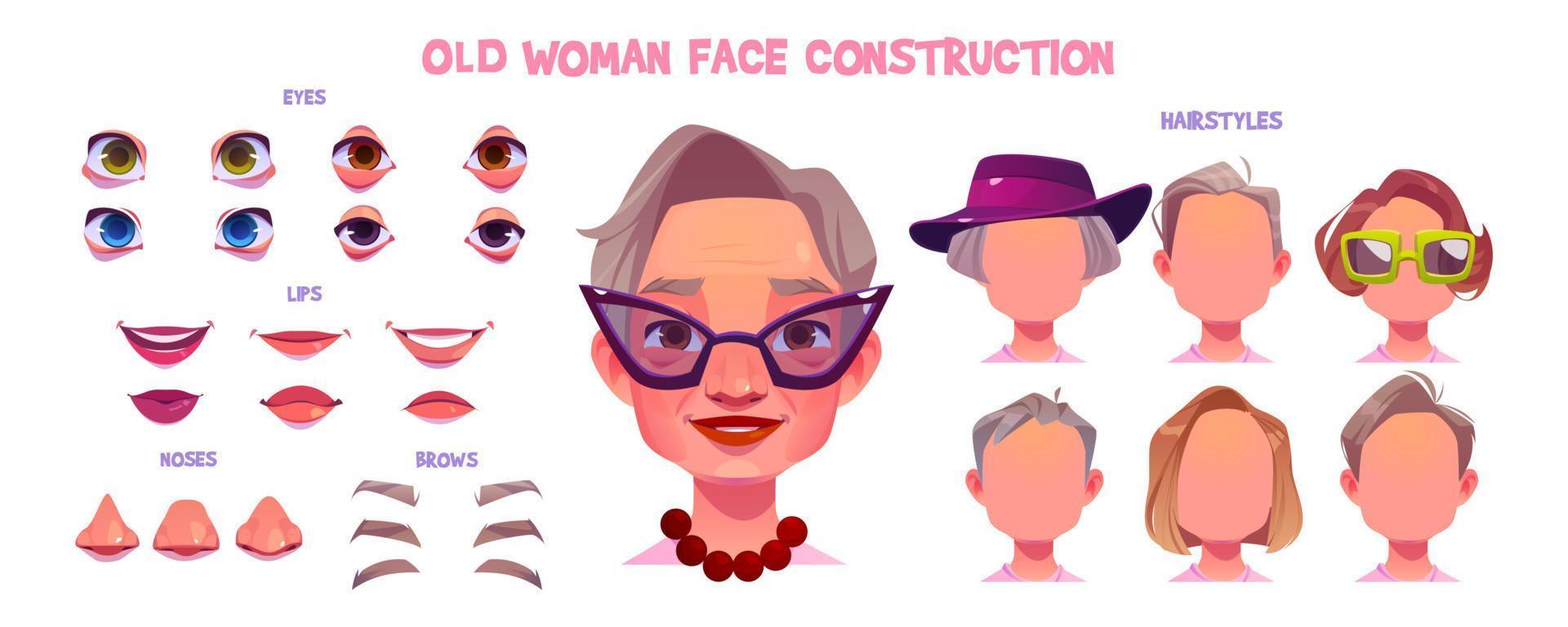 gammal kvinna ansikte konstruktion uppsättning vektor