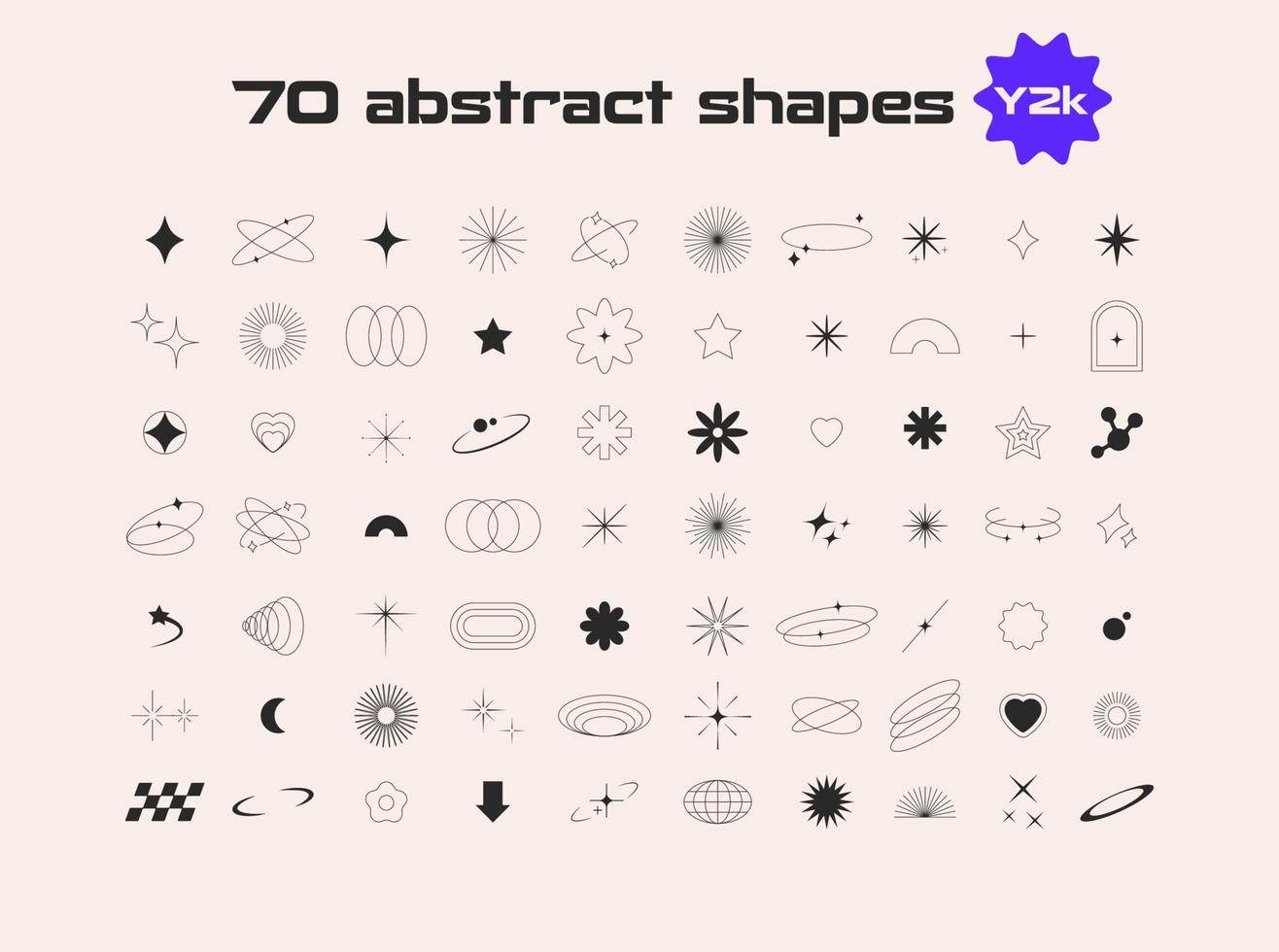 y2k ästhetisch minimal Elemente. geometrisch Linien, Rahmen, Sterne. Vektor