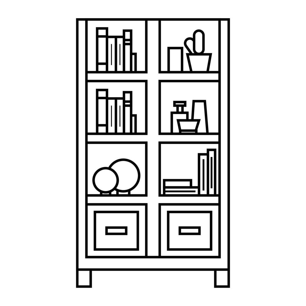 Bücherregal Symbol. Gliederung Illustration von Bücherregal Vektor Symbol zum Netz. Bücherregal Symbol zum Bibliothek oder Buchhandlung Design, können ebenfalls Sein benutzt im das Design von lesen Zimmer Symbole.