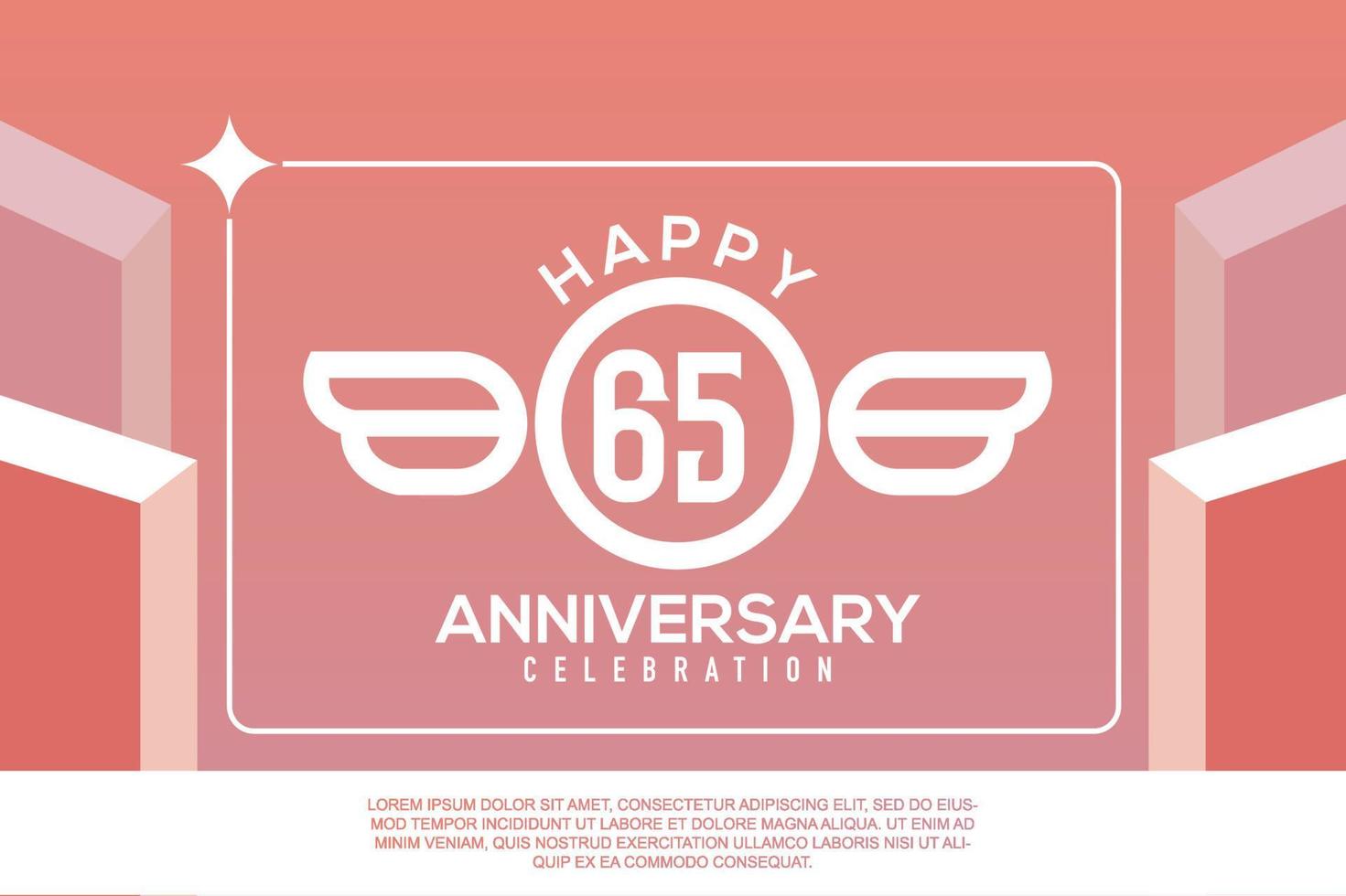 65 .. Jahr Jahrestag Design Brief mit Flügel Zeichen Konzept Vorlage Design auf Rosa Hintergrund vektor