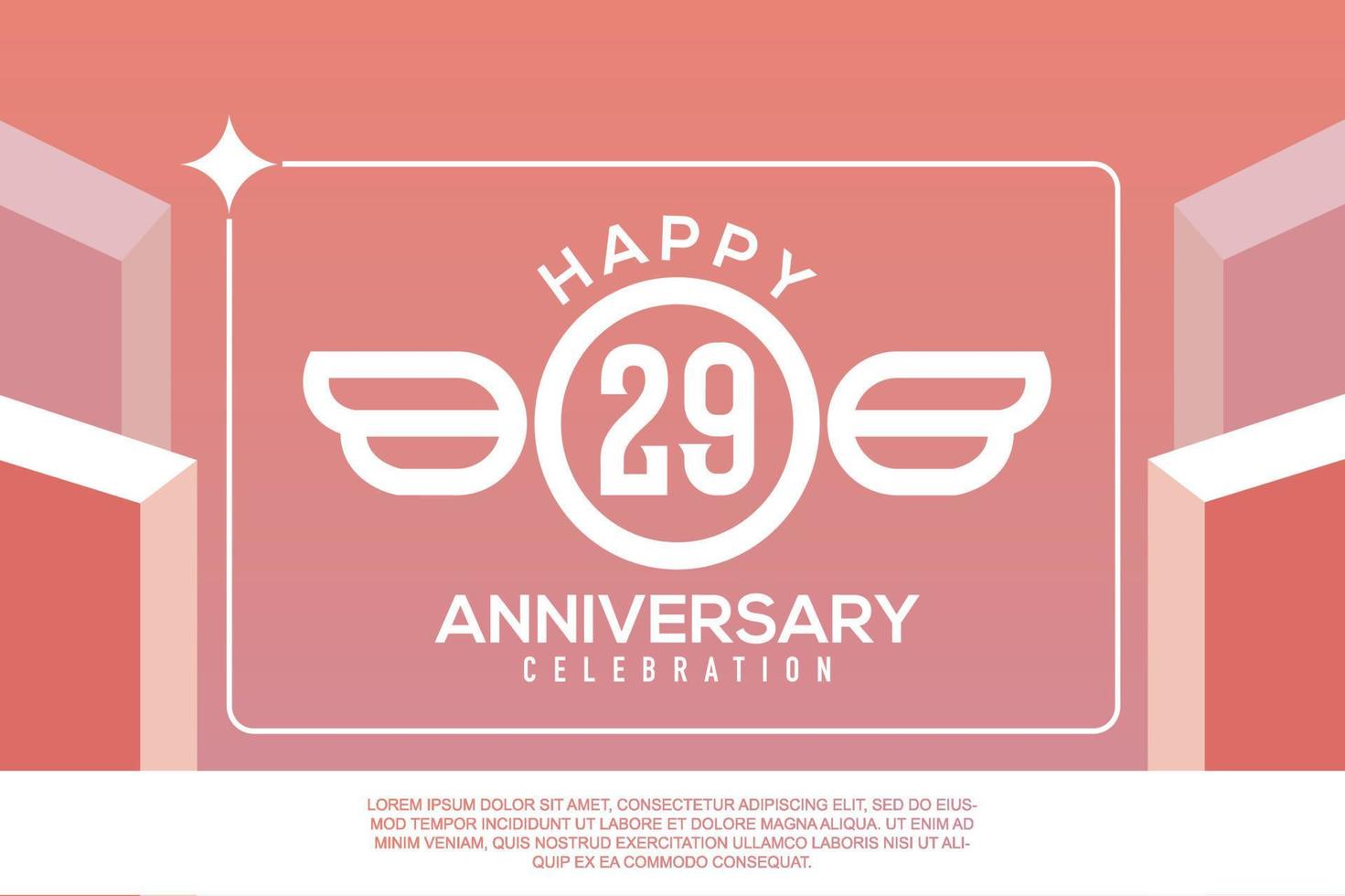 29 Jahr Jahrestag Design Brief mit Flügel Zeichen Konzept Vorlage Design auf Rosa Hintergrund vektor