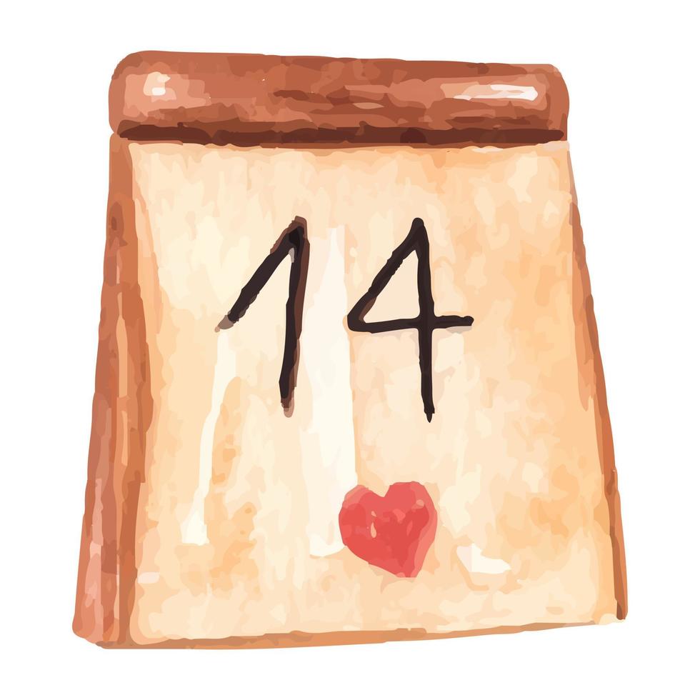 hand dragen vattenfärg kalender med valentine datum. vattenfärg illustration, symbol av Semester, romantik, kärlek för kort, skriva ut, logotyp, klistermärke. vektor
