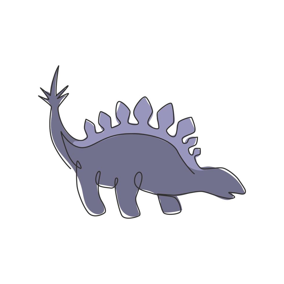 en enda linjeteckning av lugn taggig stegosaurus för logotypidentitet. dino djur maskot koncept för förhistorisk nöjespark ikon. dynamisk kontinuerlig linje grafisk rita design vektorillustration vektor